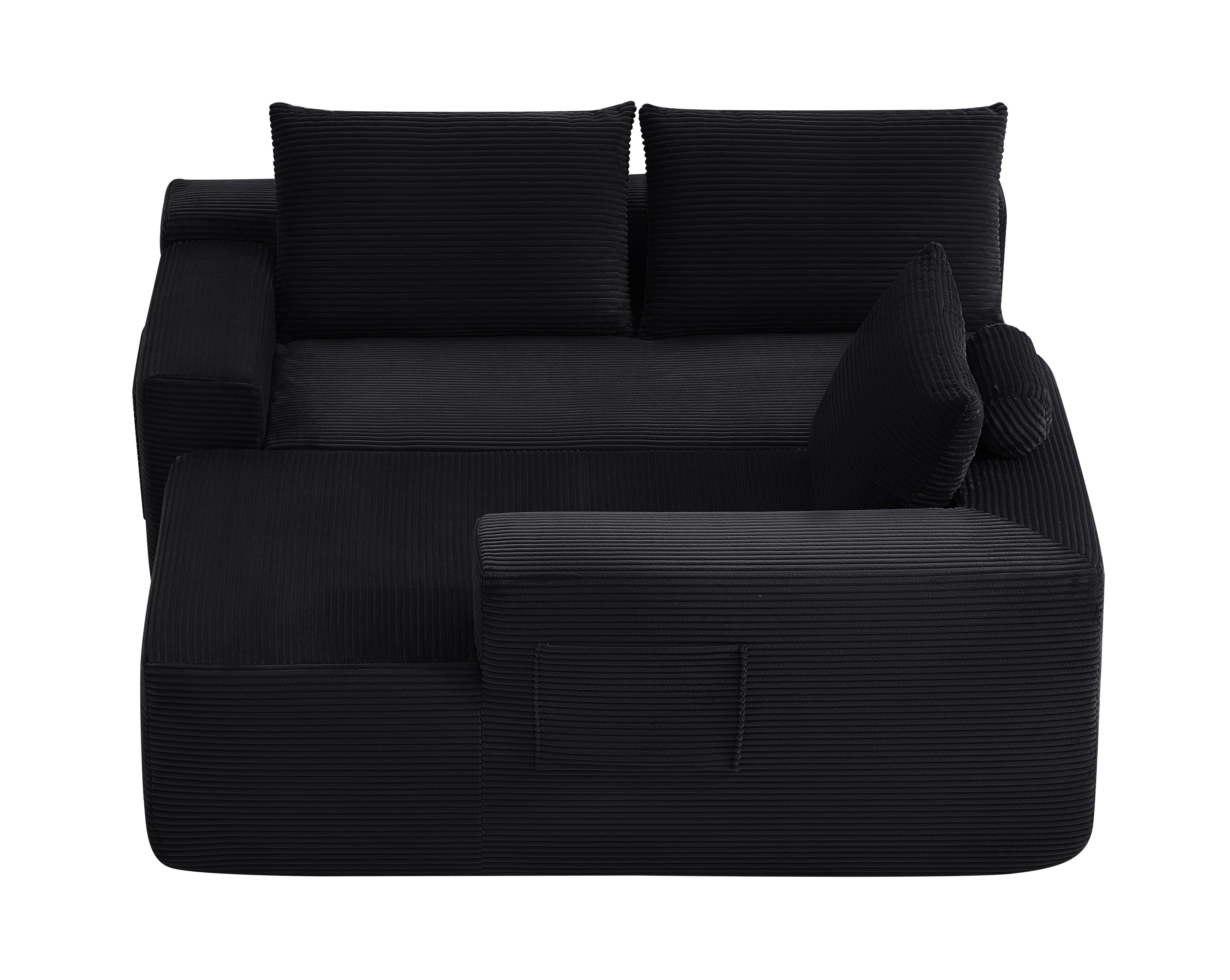Modern Modular Corduroy Sectional Sofa With L-shaped Chaise Black_voghion.com